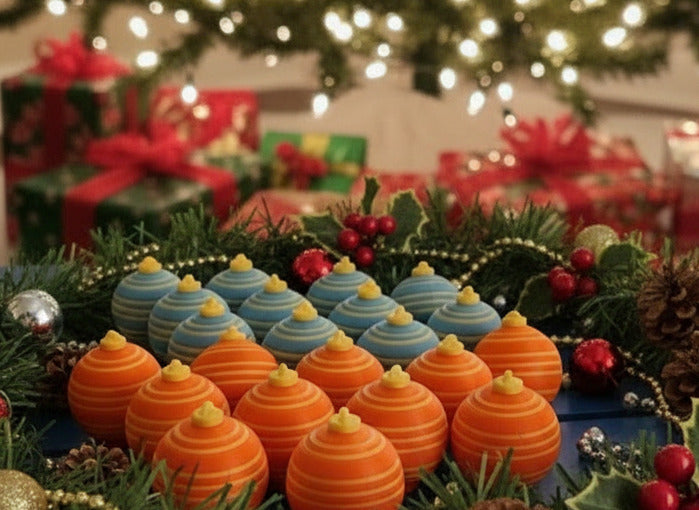 Christmas Tree Balance Game - Orange & Blue Ornaments