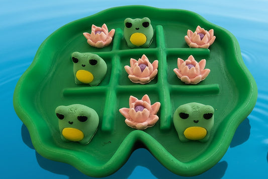TIC-TAC-TOE: Frogs and Lotus Flowers on Lily Pad
