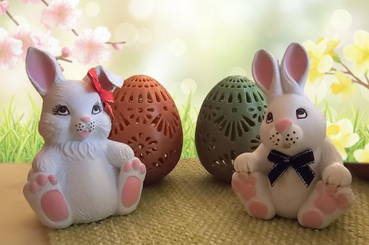Easter Bunny Couple with Eggs