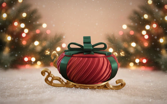 Christmas Present Gift Box & Sleigh (Curved Lines) - Red & Green